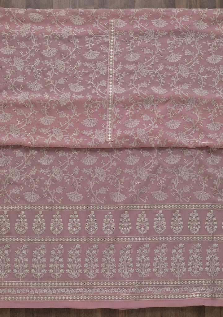 Pink Threadwork Georgette Unstitched Salwar Suit-Koskii