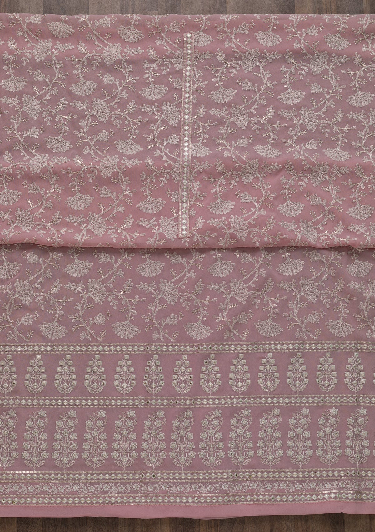 Pink Threadwork Georgette Unstitched Salwar Suit-Koskii