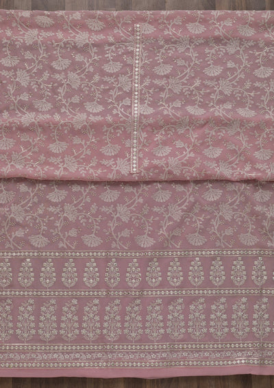Pink Threadwork Georgette Unstitched Salwar Suit-Koskii
