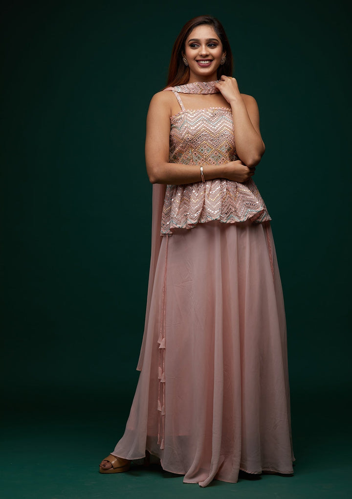 Pink Threadwork Georgette Designer Salwar Suit - Koskii