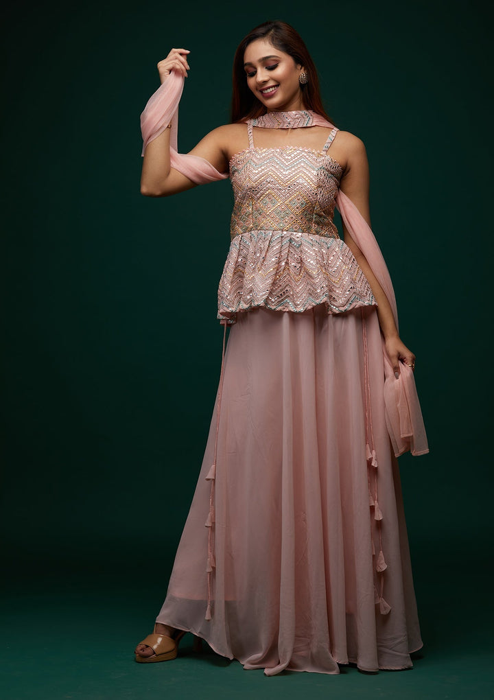 Pink Threadwork Georgette Designer Salwar Suit - Koskii