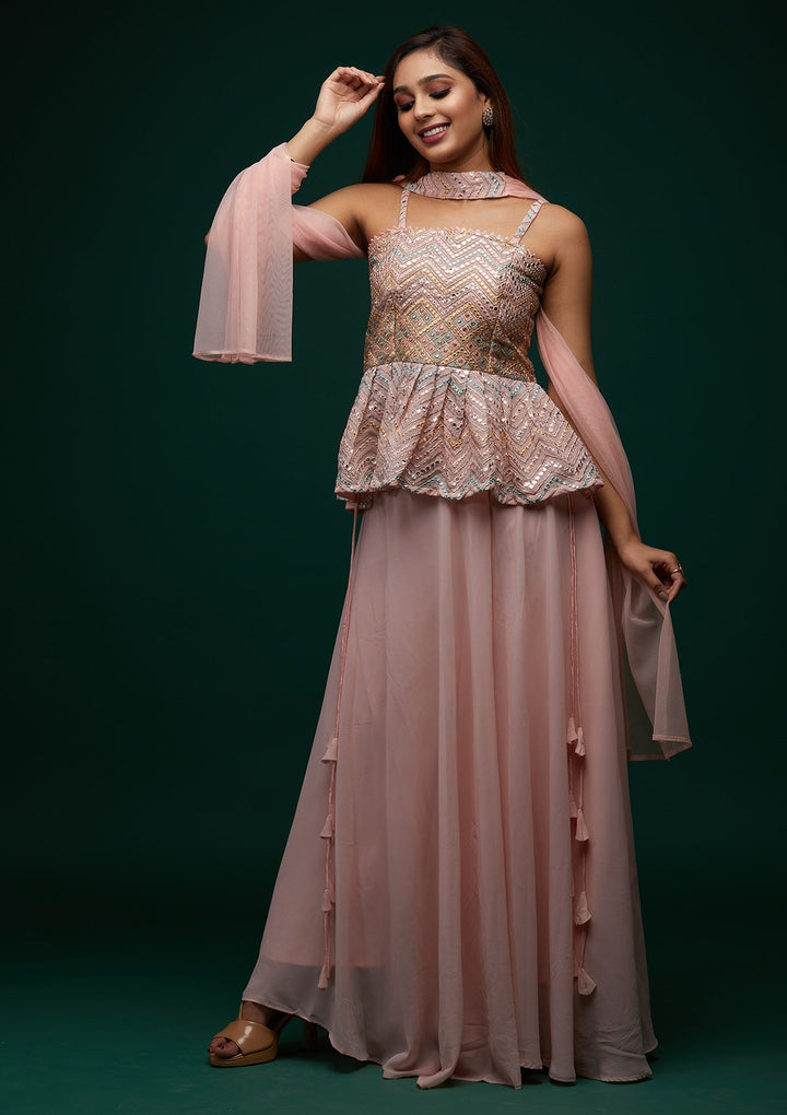 Pink Threadwork Georgette Designer Salwar Suit - Koskii