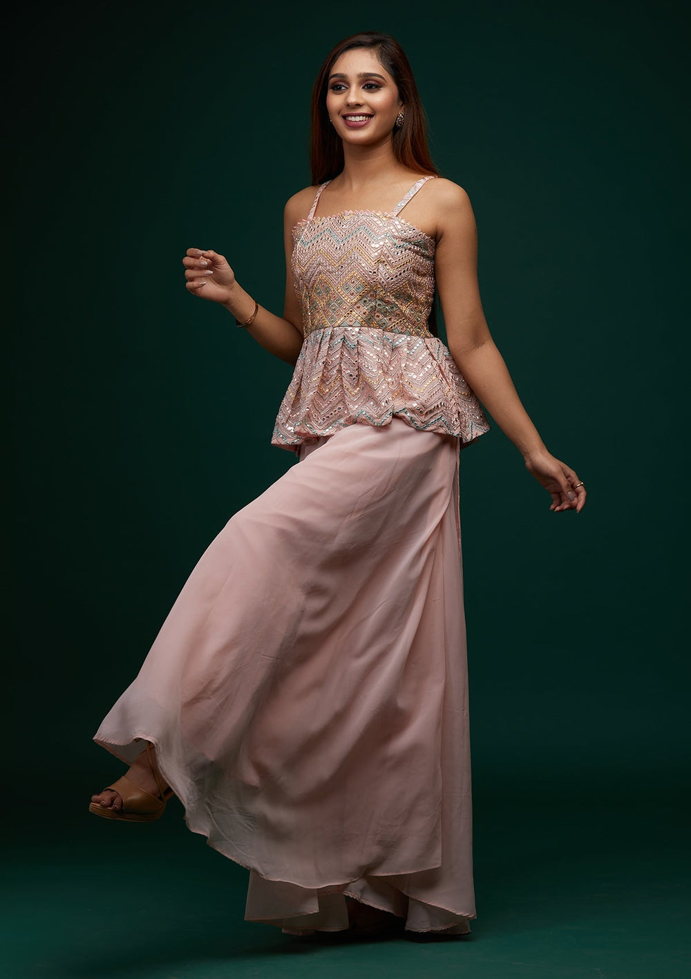Pink Threadwork Georgette Designer Salwar Suit - Koskii