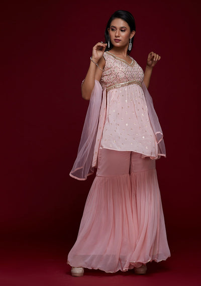 Pink Threadwork Georgette Designer Salwar Suit - Koskii