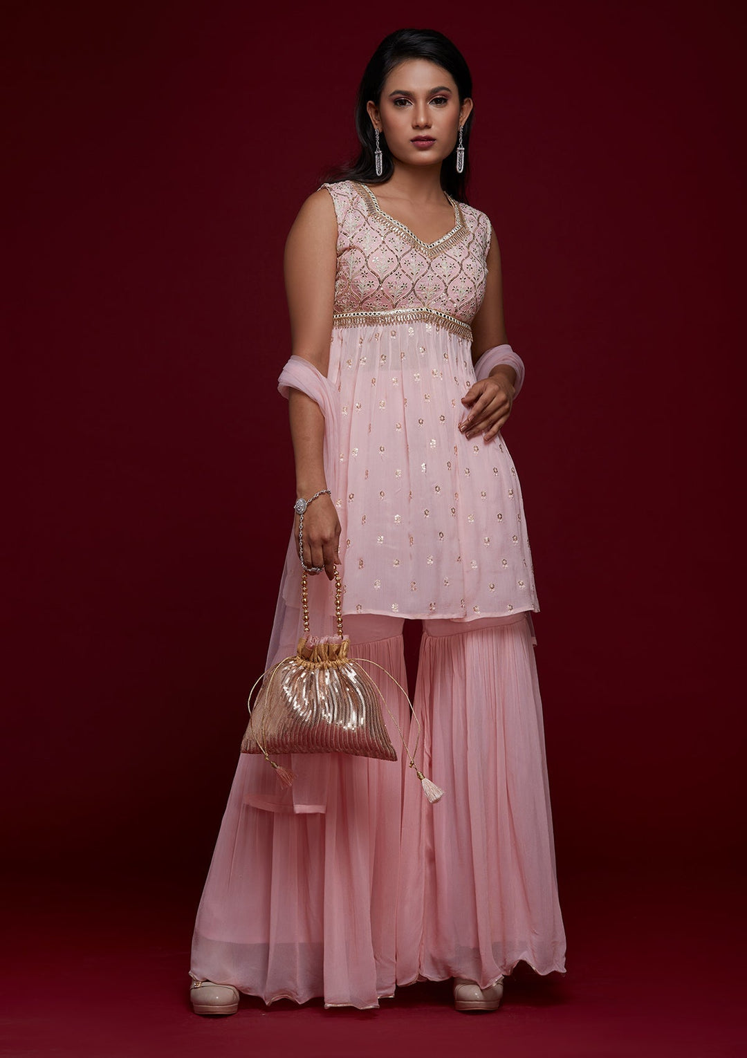 Pink Threadwork Georgette Designer Salwar Suit - Koskii