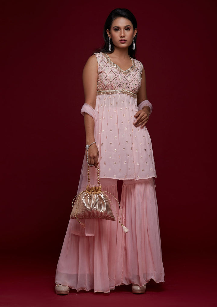 Pink Threadwork Georgette Designer Salwar Suit - Koskii