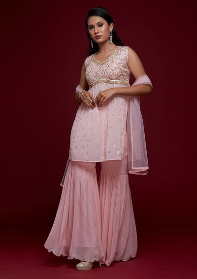 Pink Threadwork Georgette Designer Salwar Suit - Koskii