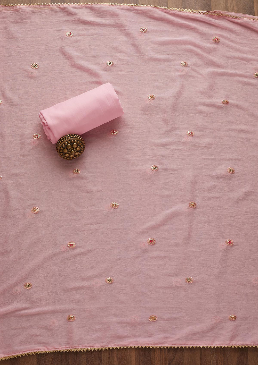 Pink Threadwork Georgette Semi-Stitched Salwar Suit-Koskii