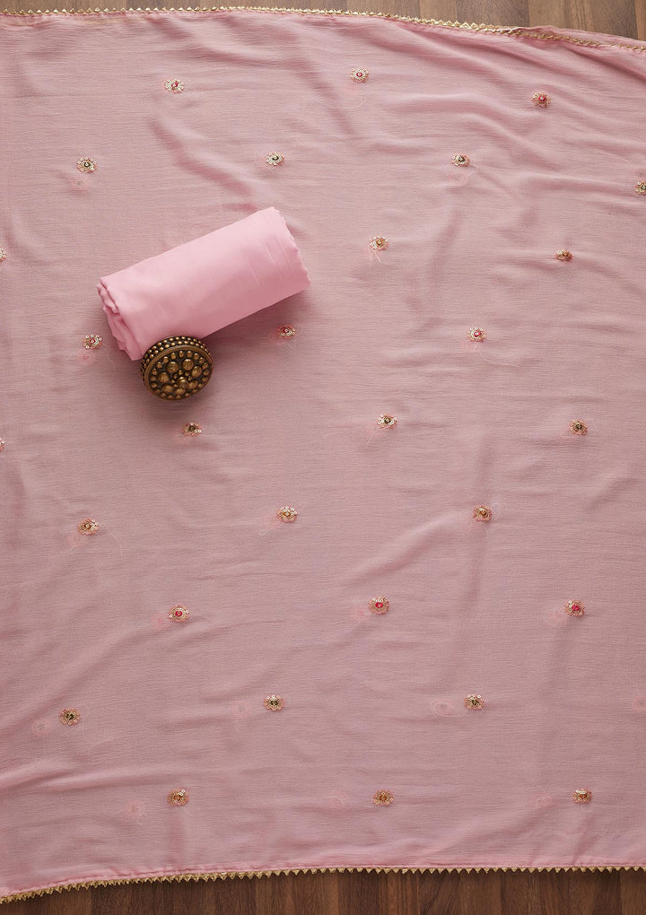 Pink Threadwork Georgette Semi-Stitched Salwar Suit-Koskii