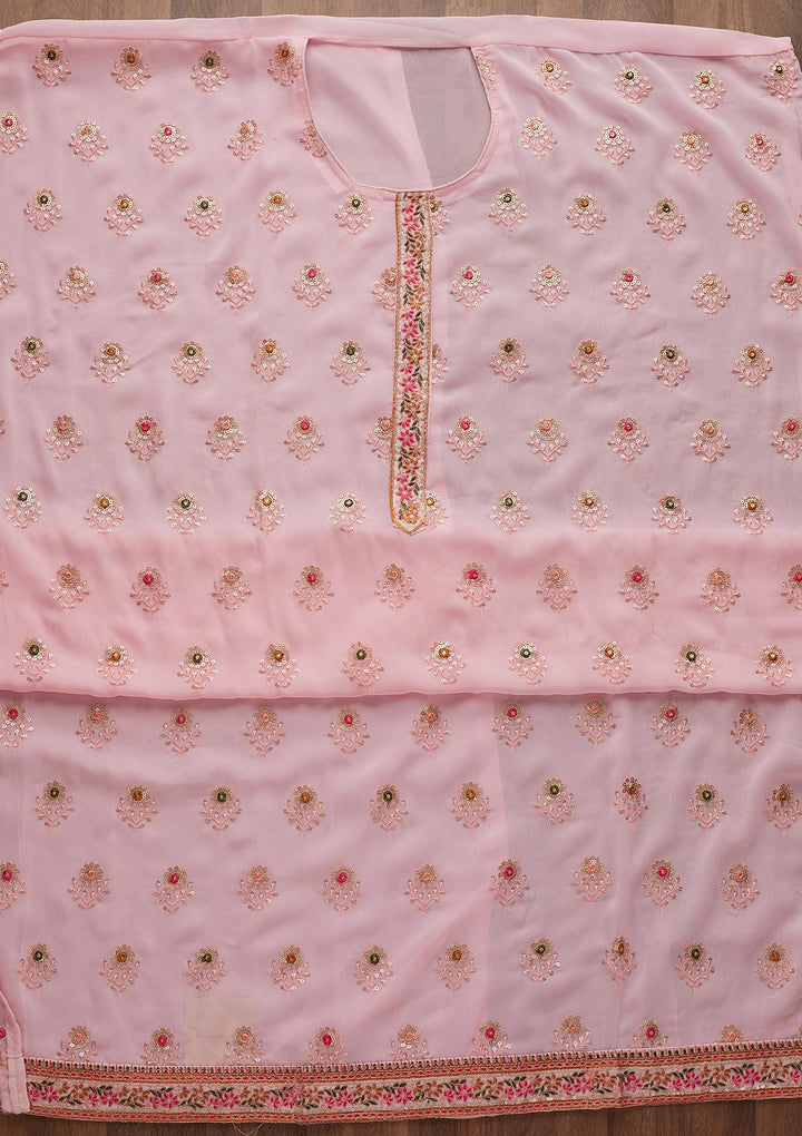 Pink Threadwork Georgette Semi-Stitched Salwar Suit-Koskii
