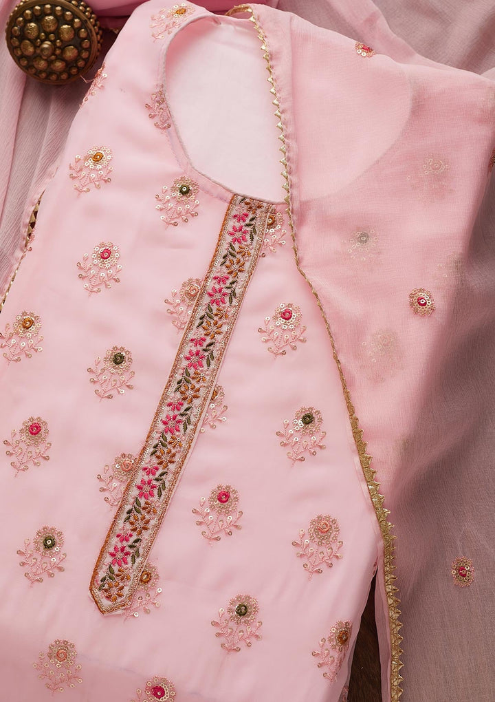 Pink Threadwork Georgette Semi-Stitched Salwar Suit-Koskii