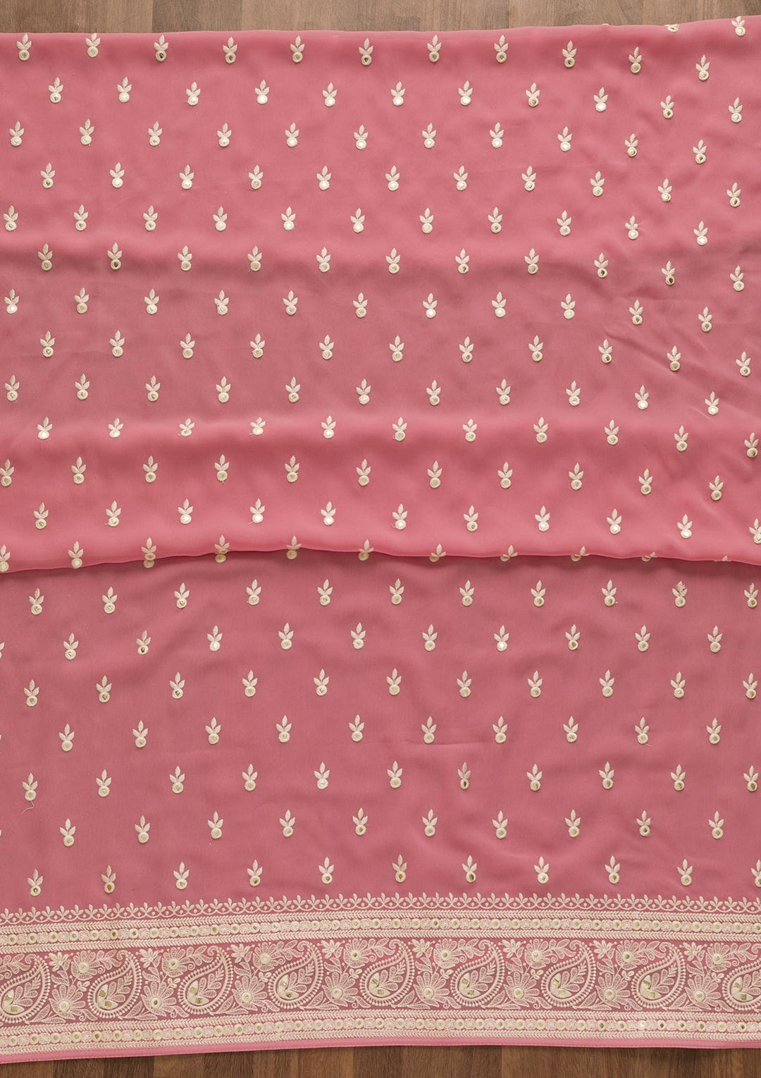 Pink Threadwork Georgette Unstitched Salwar Suit-Koskii