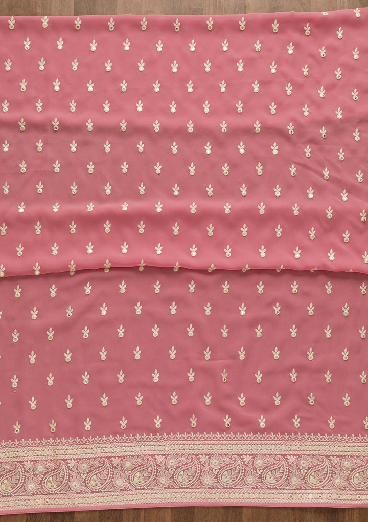 Pink Threadwork Georgette Unstitched Salwar Suit-Koskii