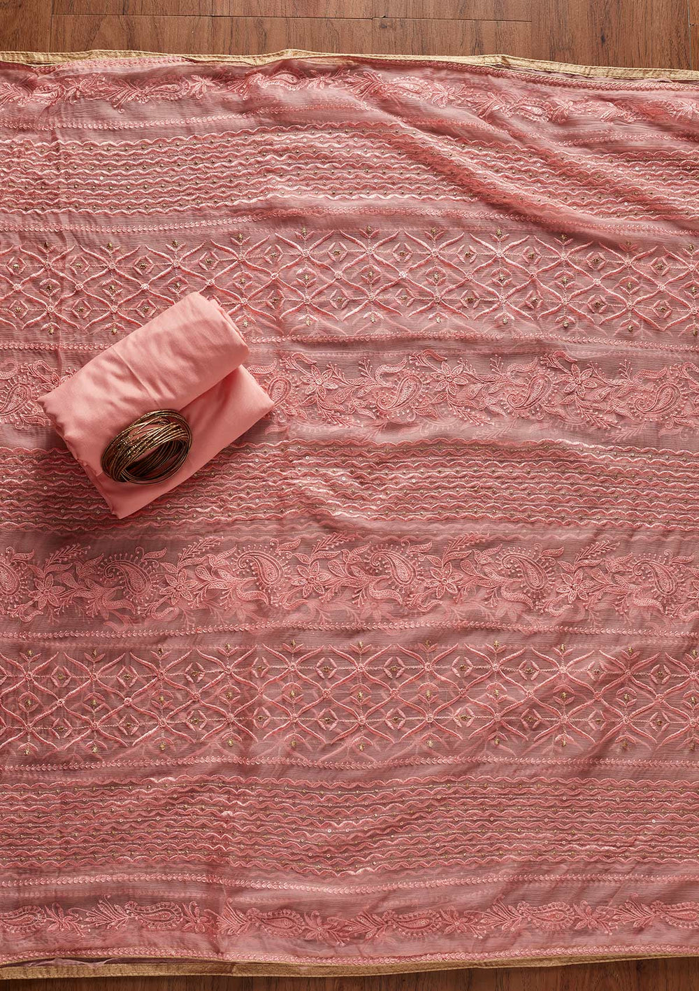 Pink Threadwork Georgette Designer Unstitched Salwar Suit - koskii