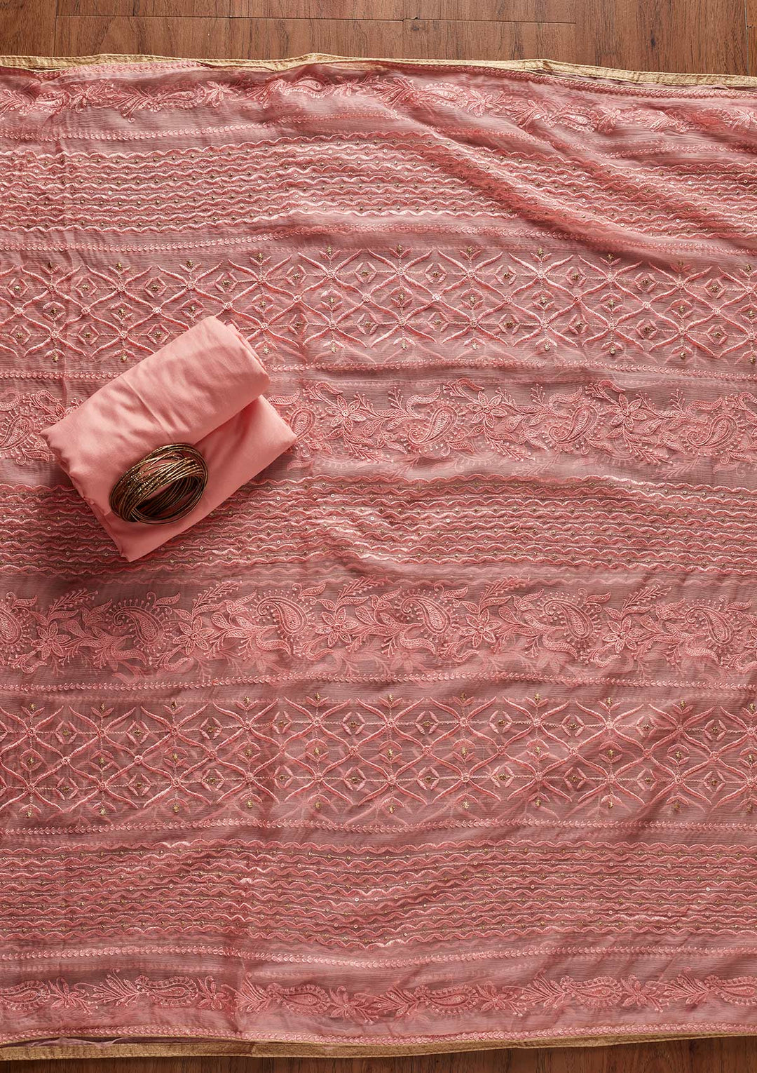 Pink Threadwork Georgette Designer Unstitched Salwar Suit - koskii