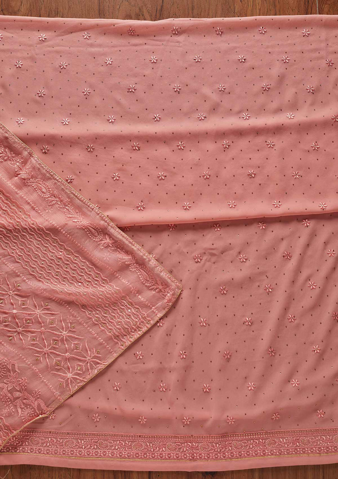 Pink Threadwork Georgette Designer Unstitched Salwar Suit - koskii