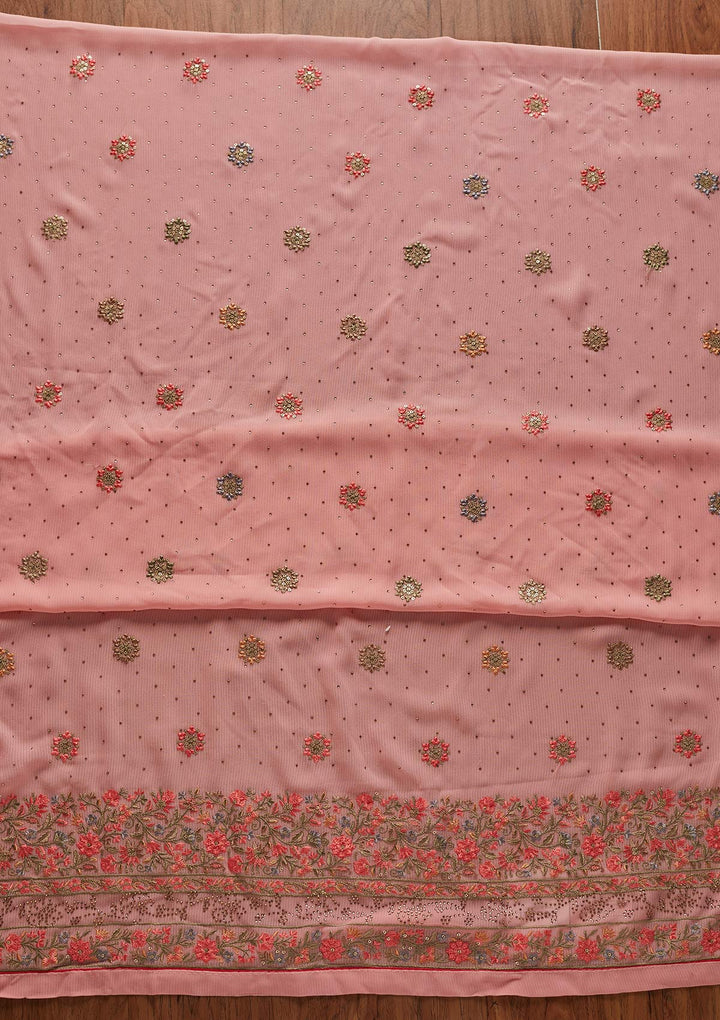 Pink Threadwork Georgette Designer Unstitched Salwar Suit - koskii