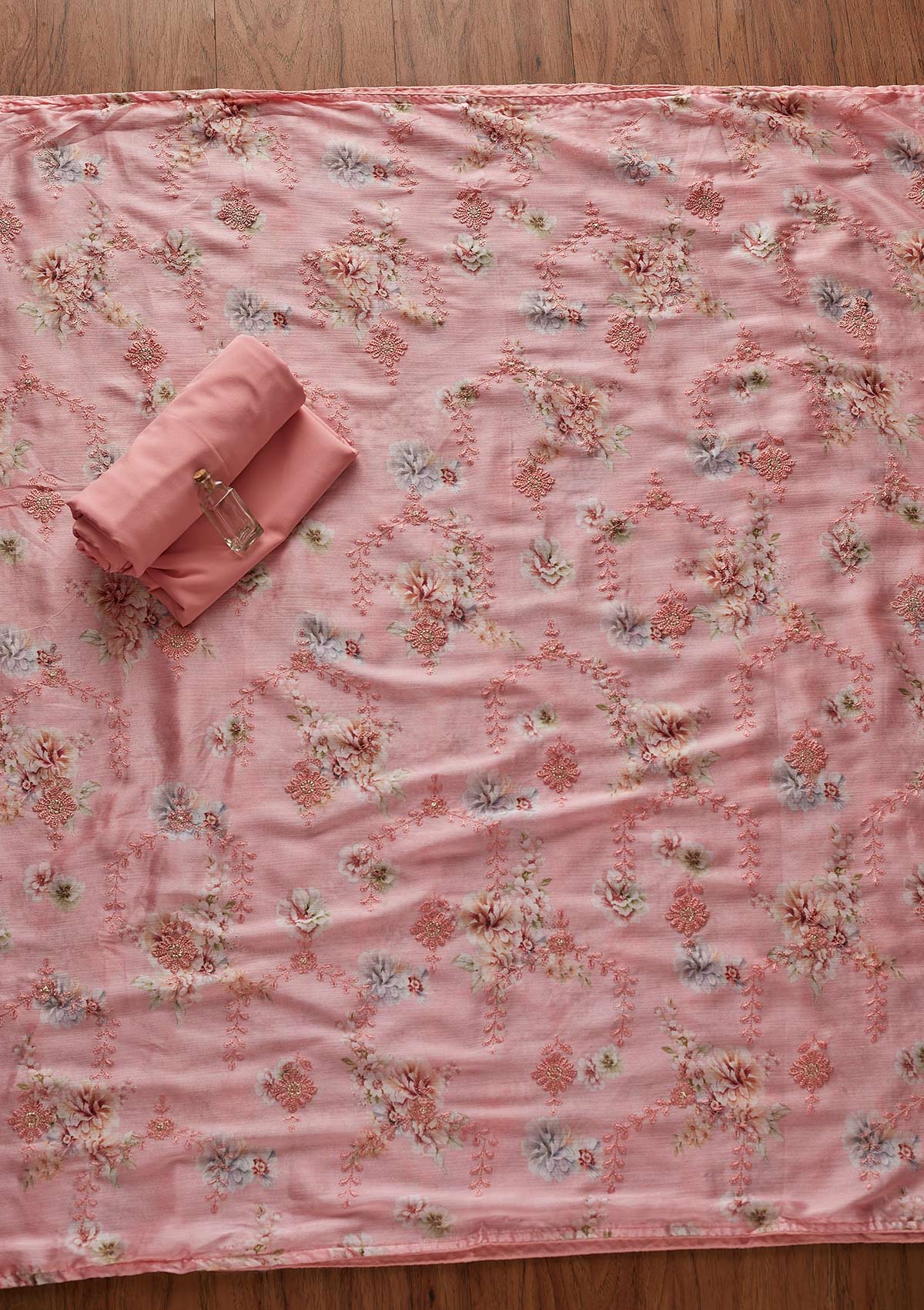 Pink Threadwork Georgette Designer Unstitched Salwar Suit - koskii