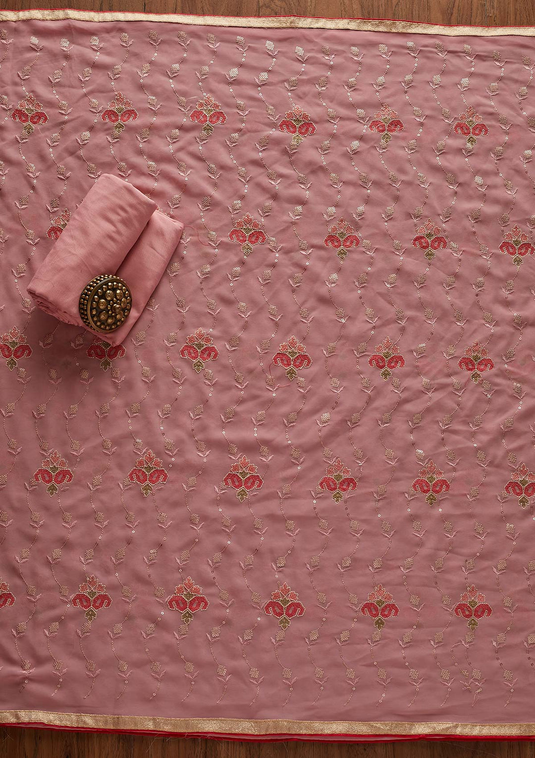 Pink Threadwork Georgette Designer Semi-Stitched Salwar Suit - Koskii
