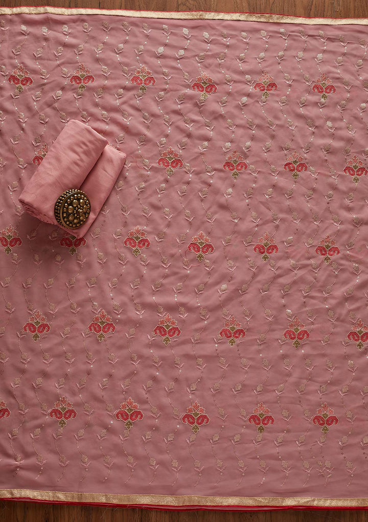 Pink Threadwork Georgette Designer Semi-Stitched Salwar Suit - Koskii