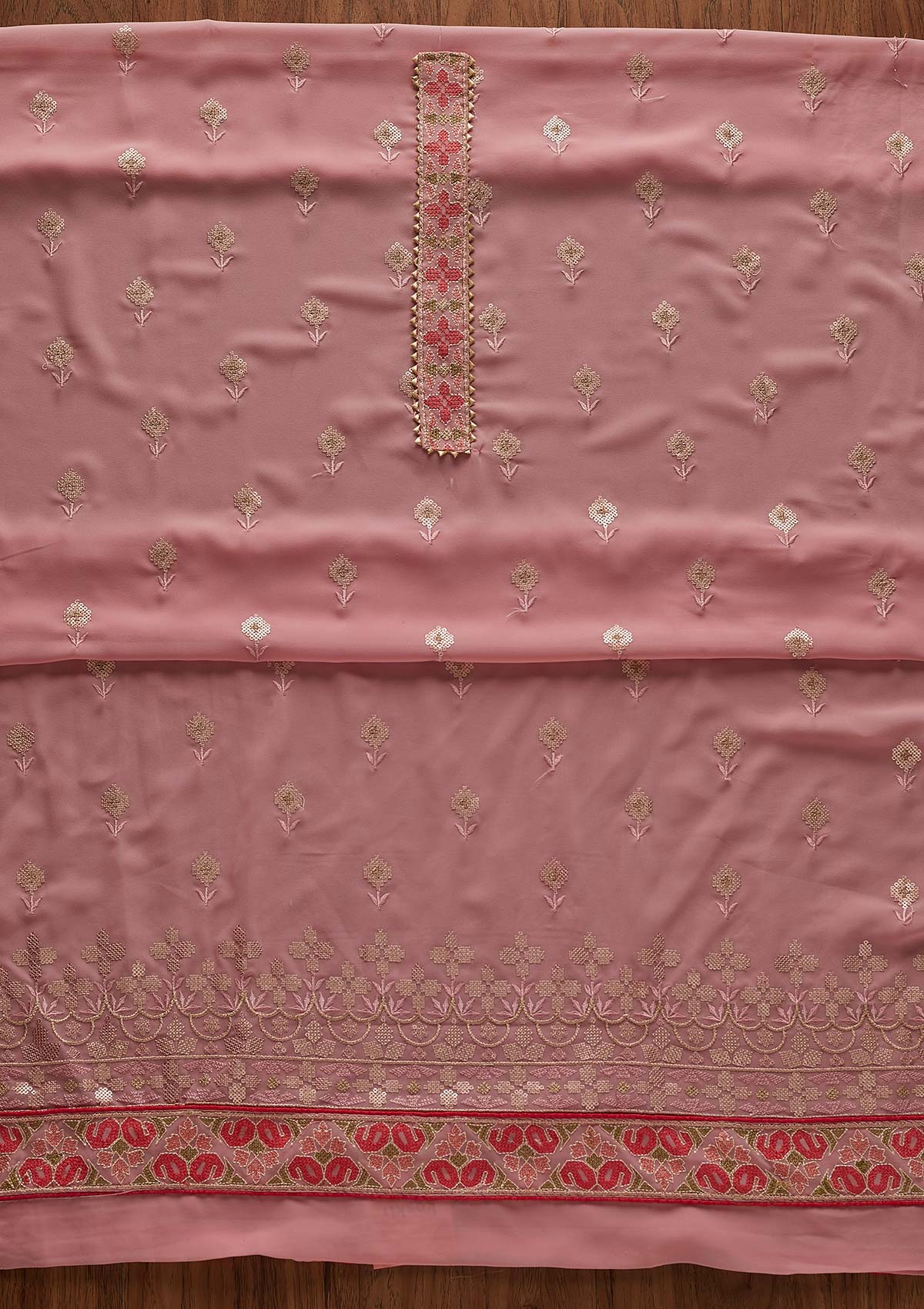 Pink Threadwork Georgette Designer Semi-Stitched Salwar Suit - Koskii