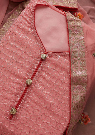 Pink Threadwork Georgette Designer Unstitched Salwar Suit - Koskii