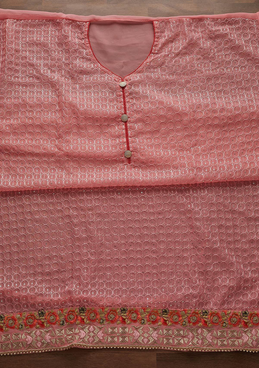 Pink Threadwork Georgette Designer Unstitched Salwar Suit - Koskii