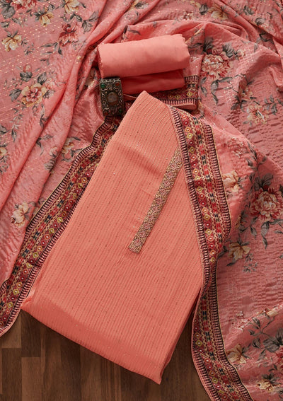 Pink Threadwork Georgette Designer Unstitched Salwar Suit - Koskii