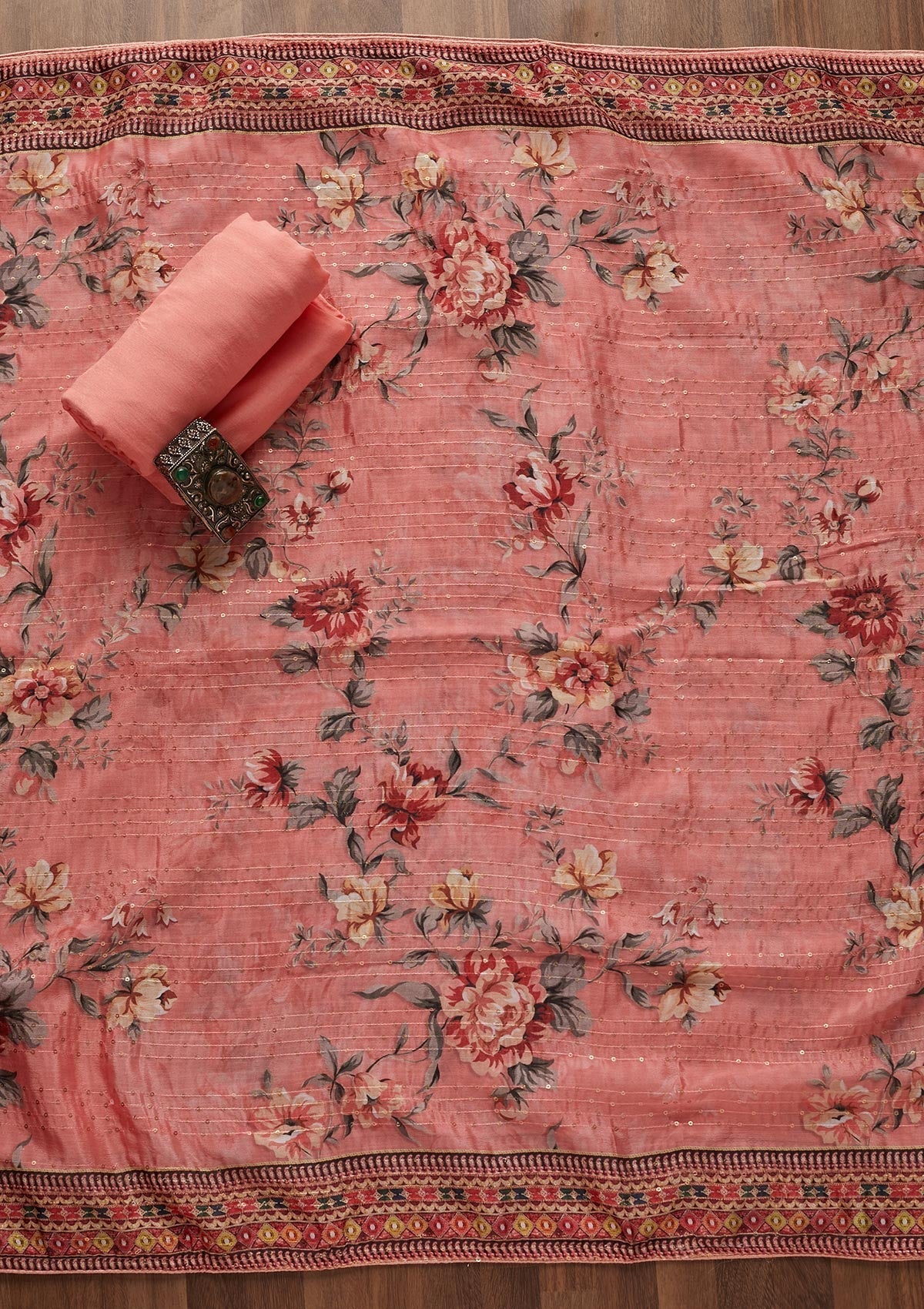 Pink Threadwork Georgette Designer Unstitched Salwar Suit - Koskii