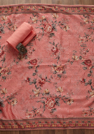 Pink Threadwork Georgette Designer Unstitched Salwar Suit - Koskii