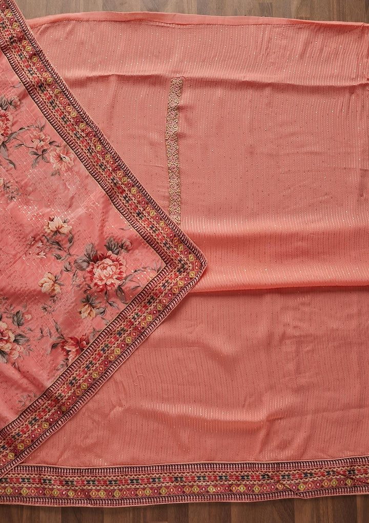 Pink Threadwork Georgette Designer Unstitched Salwar Suit - Koskii