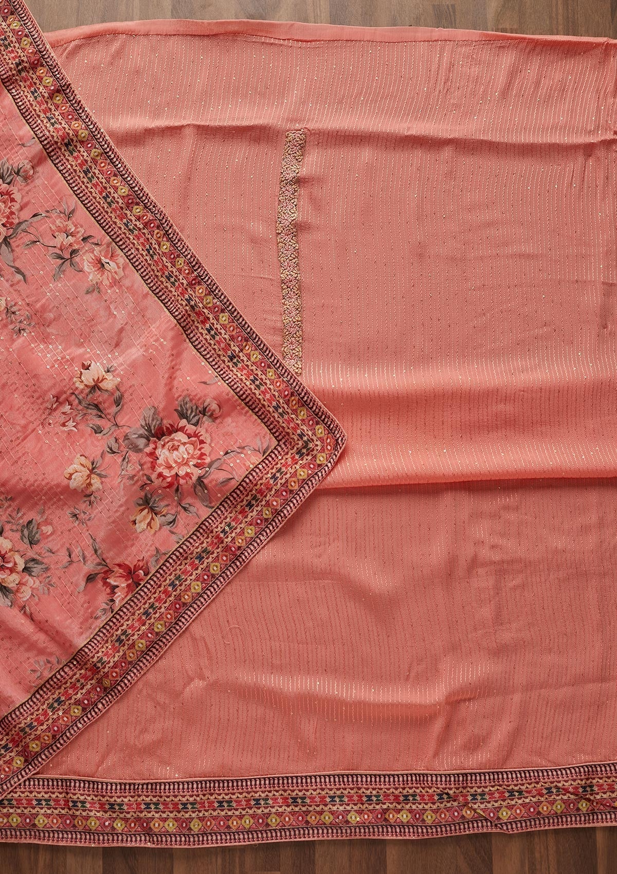 Pink Threadwork Georgette Designer Unstitched Salwar Suit - Koskii