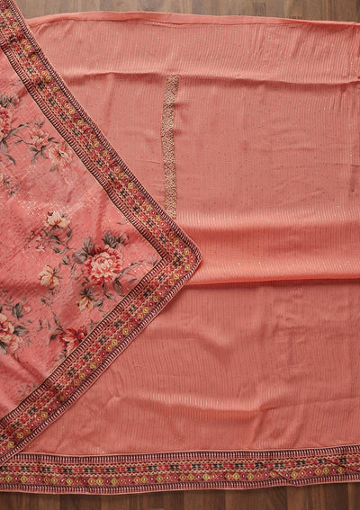 Pink Threadwork Georgette Designer Unstitched Salwar Suit - Koskii
