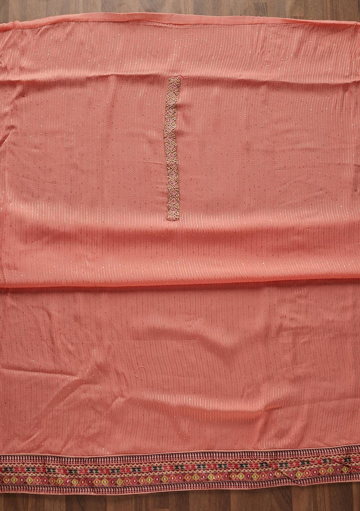 Pink Threadwork Georgette Designer Unstitched Salwar Suit - Koskii