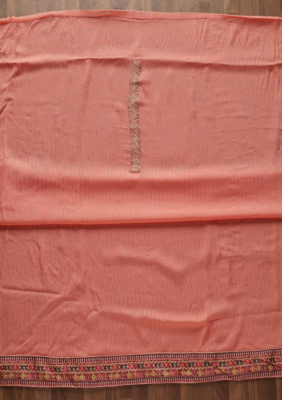 Pink Threadwork Georgette Designer Unstitched Salwar Suit - Koskii