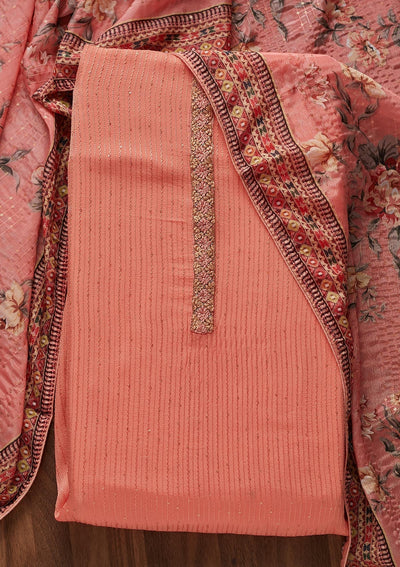 Pink Threadwork Georgette Designer Unstitched Salwar Suit - Koskii