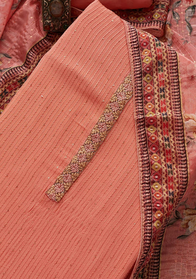 Pink Threadwork Georgette Designer Unstitched Salwar Suit - Koskii