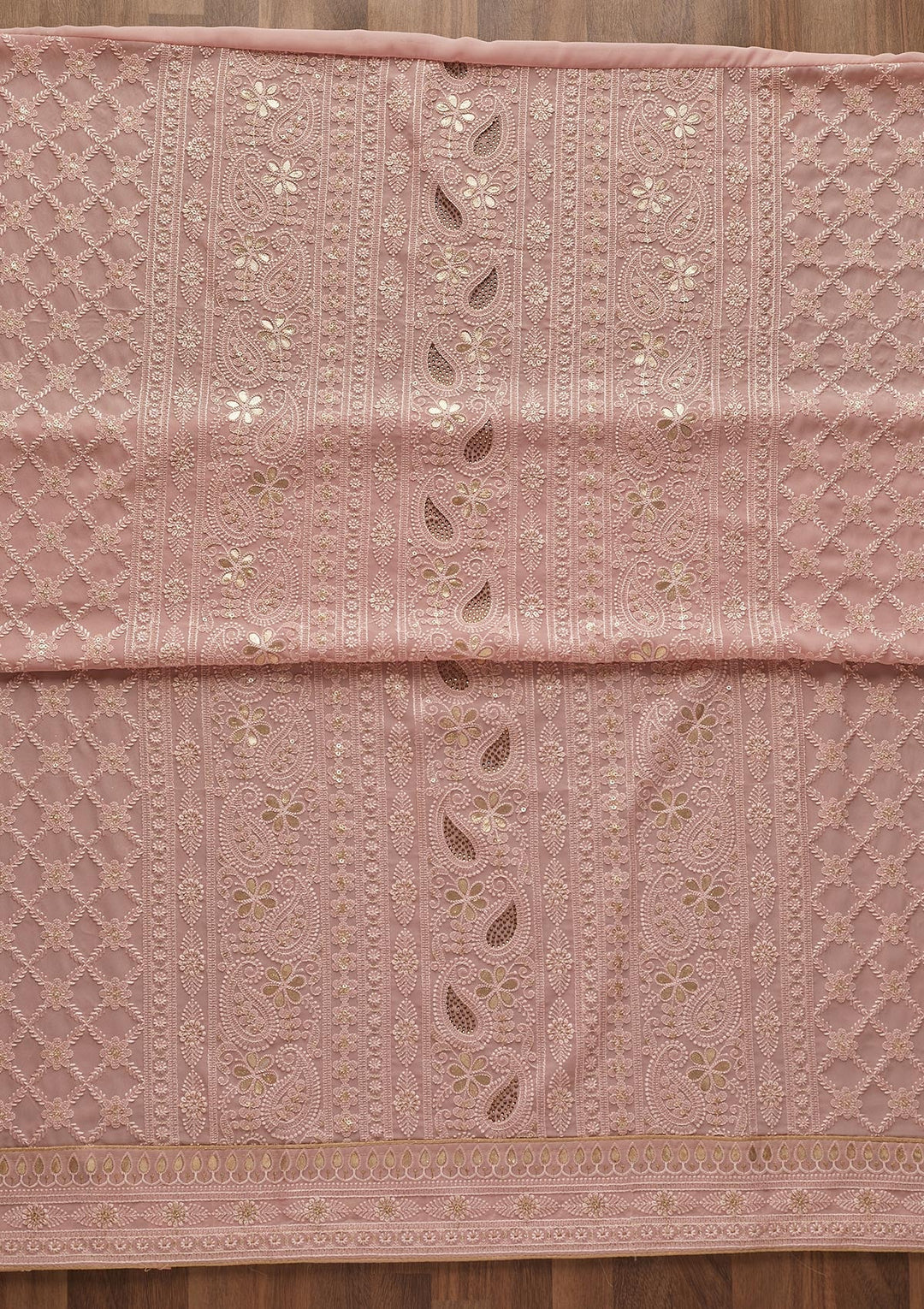 Pink Threadwork Georgette  Unstitched Salwar Suit - Koskii