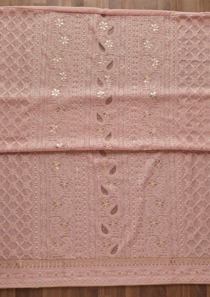 Pink Threadwork Georgette  Unstitched Salwar Suit - Koskii