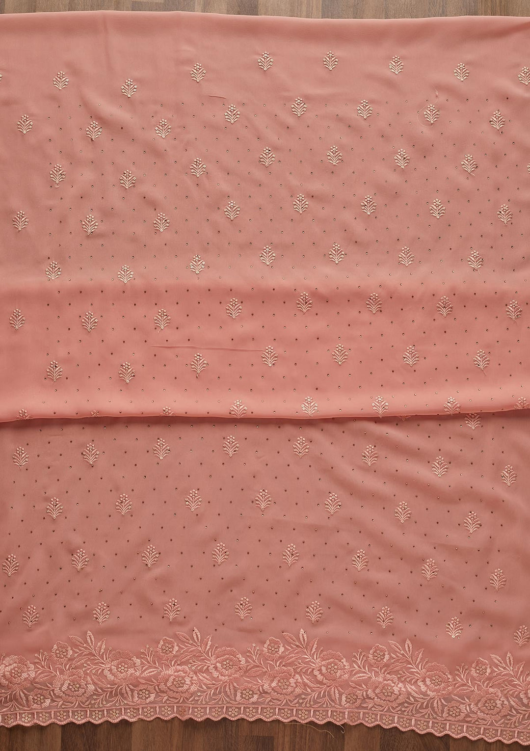 Pink Threadwork Georgette  Unstitched Salwar Suit - Koskii