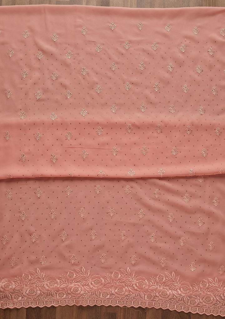 Pink Threadwork Georgette  Unstitched Salwar Suit - Koskii