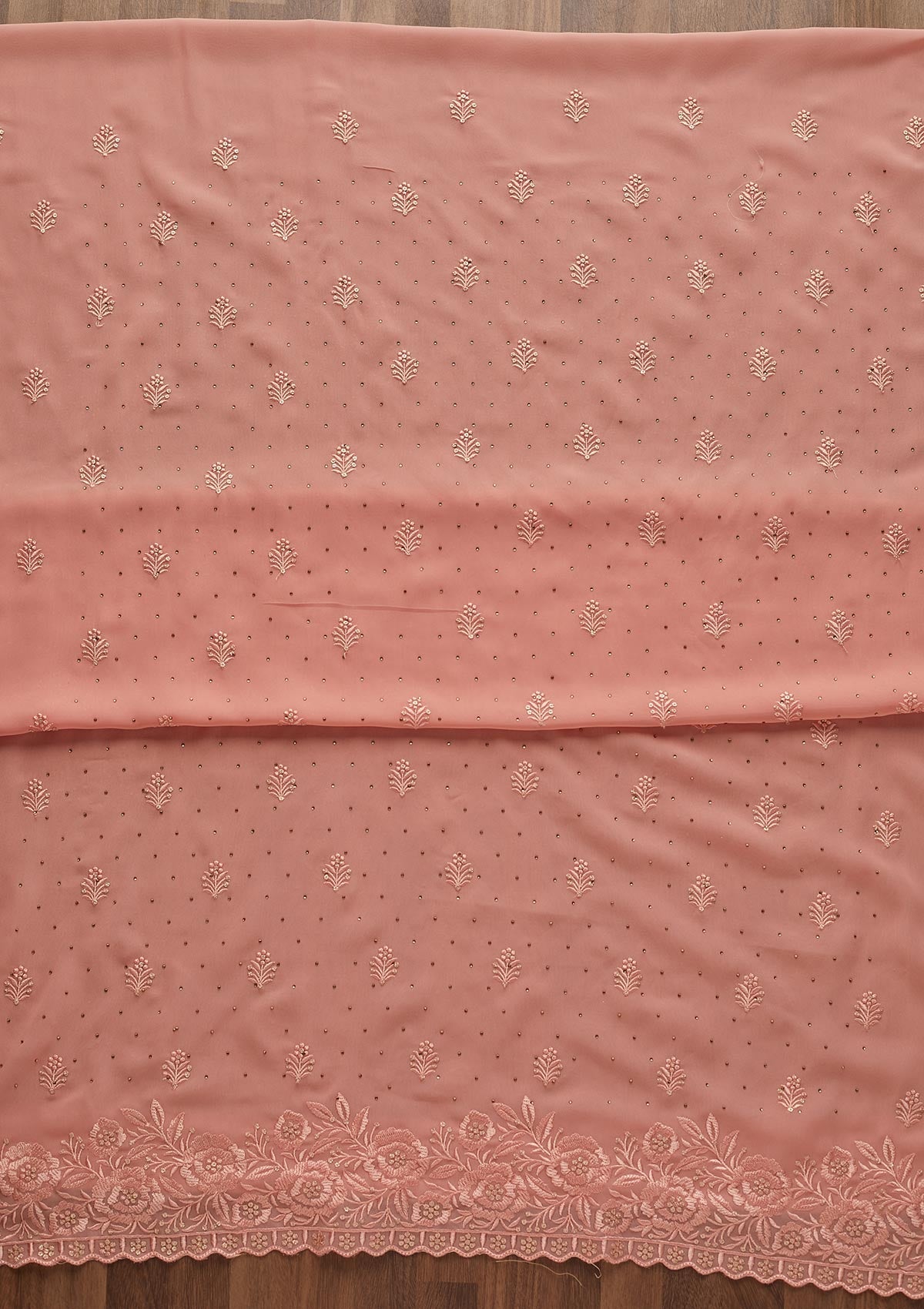 Pink Threadwork Georgette  Unstitched Salwar Suit - Koskii
