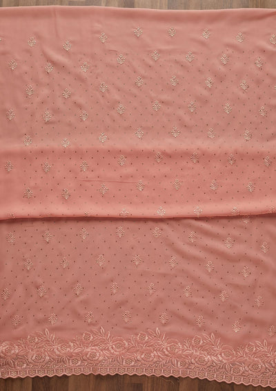 Pink Threadwork Georgette  Unstitched Salwar Suit - Koskii