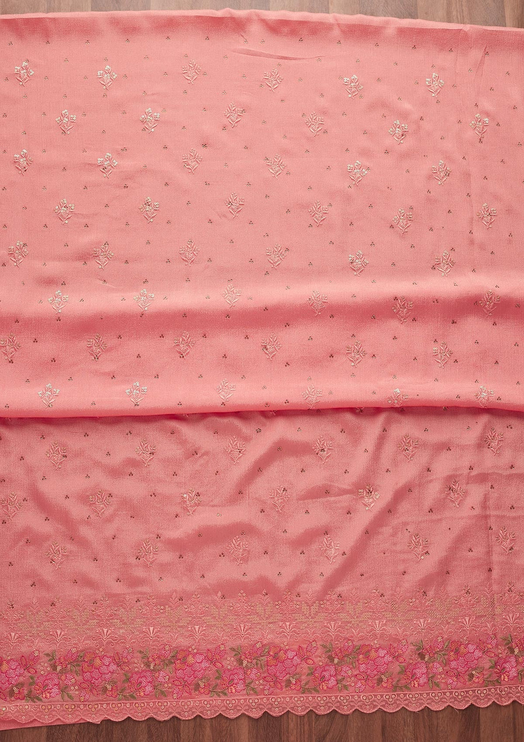 Pink Threadwork Georgette Unstitched Salwar Suit-Koskii