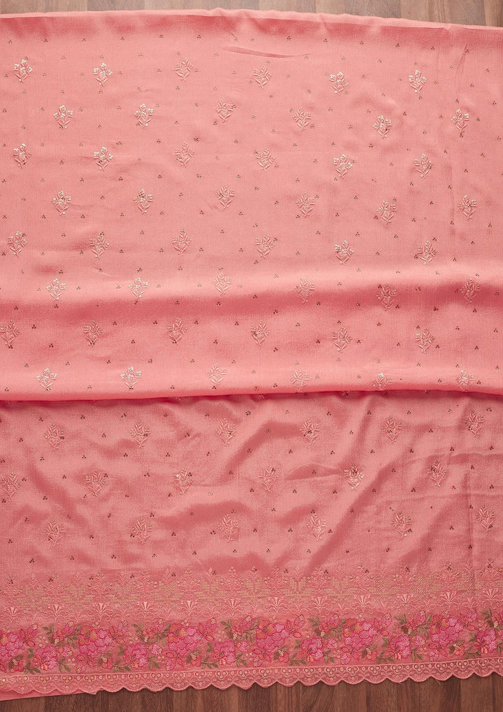 Pink Threadwork Georgette Unstitched Salwar Suit-Koskii