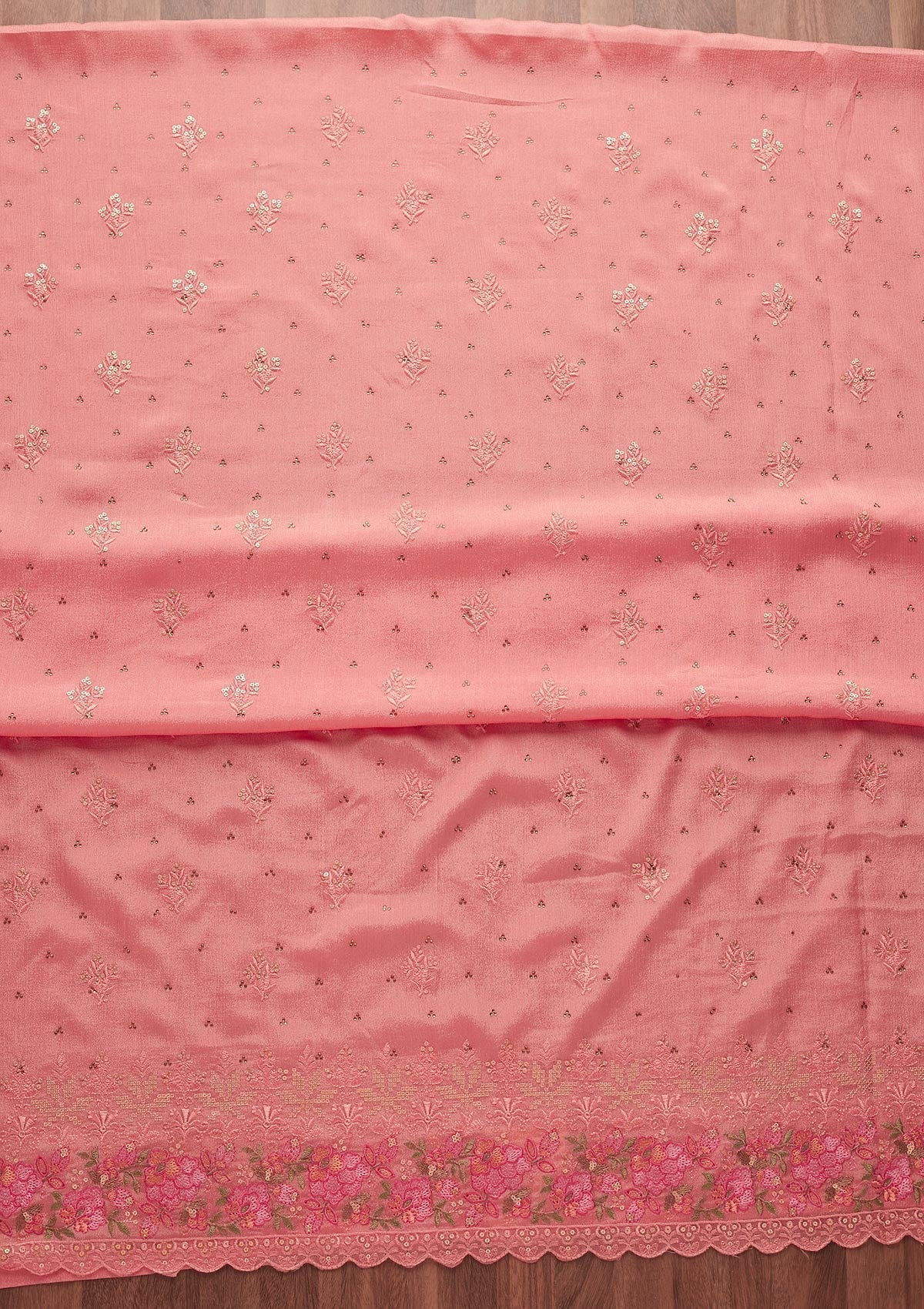 Pink Threadwork Georgette Unstitched Salwar Suit-Koskii