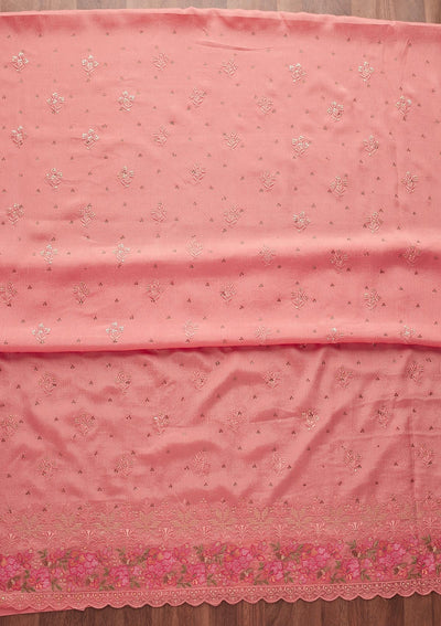 Pink Threadwork Georgette Unstitched Salwar Suit-Koskii