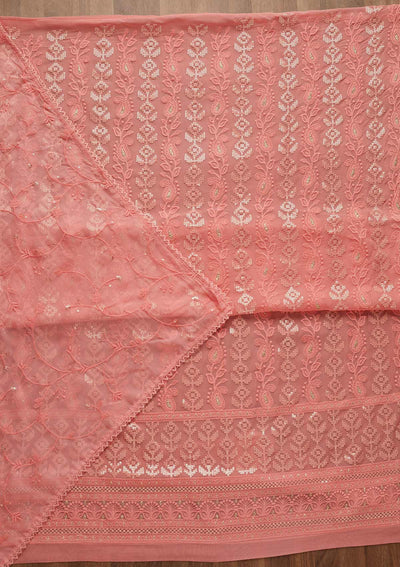Pink Threadwork Georgette Unstitched Salwar Suit-Koskii