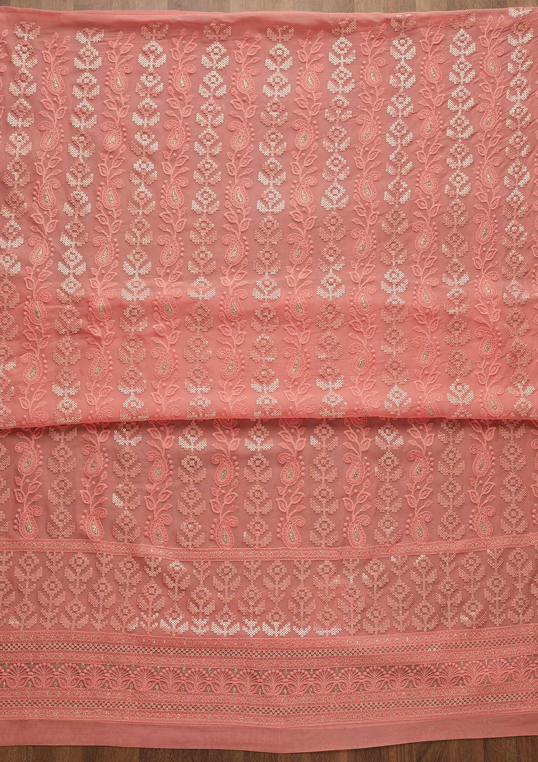 Pink Threadwork Georgette Unstitched Salwar Suit-Koskii