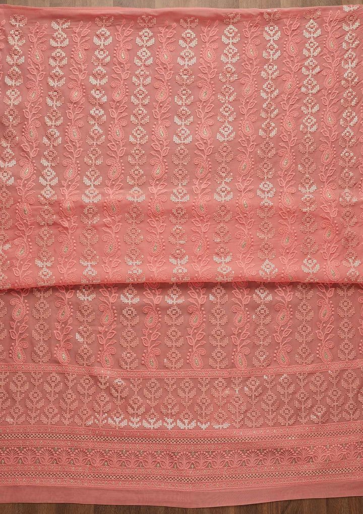 Pink Threadwork Georgette Unstitched Salwar Suit-Koskii